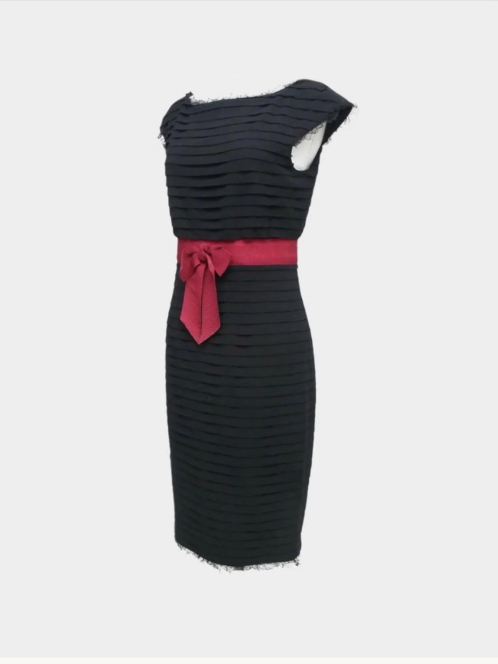 CHANEL⎻Black Sheath Dress with Red Bow, Sz 2 - Picture 5 of 14